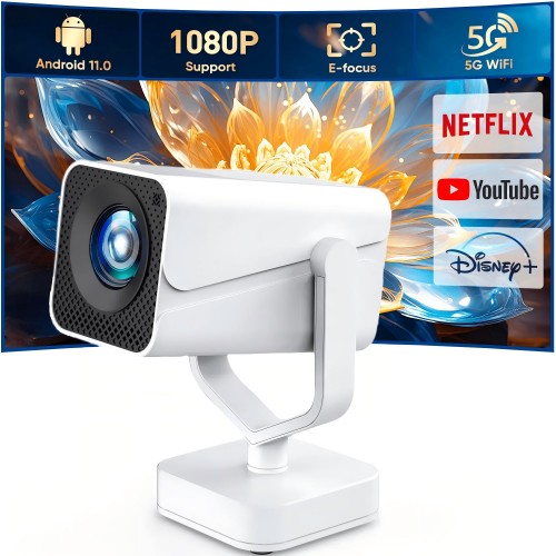 GCZ Mini Projector with WiFi and Bluetooth, 1080P Supported Smart Projector, Android System with Built-in Streaming Apps