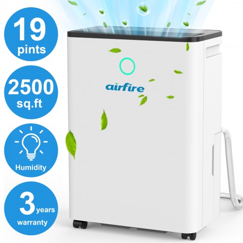 AIRFIRE Dehumidifier, 19 Pint (DOE) Dehumidifier with Drain Hose, Max 2500 Sq.Ft Dehumidifiers for Home Basement, 0.66 Gal Water Tank, Overflow Protection, Auto Defrost& Drain, Humidity Indicator