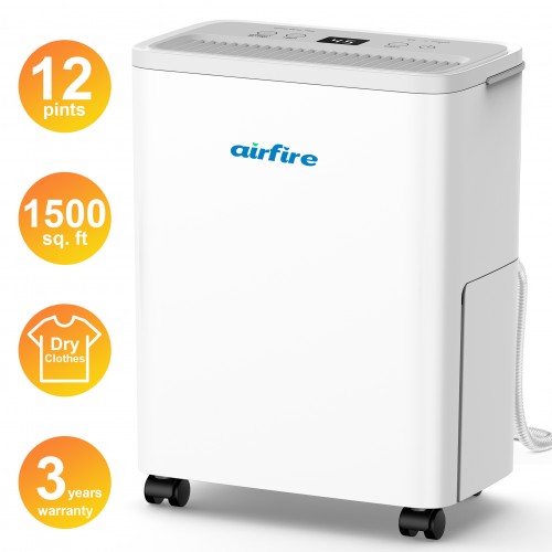 AIRFIRE Dehumidifier, 12 Pint Dehumidifiers for Home (DOE), 1500 Sq. Ft Dehumidifiers with Drain Hose, 0.66 Gallon Water Tank for Basement Bedroom Bathroom, Overflow Protection, 24H Timer AIRFIRE Dehumidifier, 12 Pint Dehumidifiers for Home (DOE), 1500 Sq. Ft Dehumidifiers with Drain Hose, 0.66 Gallon Water Tank for Basement Bedroom Bathroom, Overflow Protection, 24H Timer