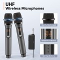  GCZ Rechargeable Wireless Microphones, Dual Handheld Dynamic UHF Wireless Mic for Karaoke Singing, Wedding, DJ, Party, Speech, Church, Class Use,PA System, Gray