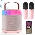 Mini Karaoke Machine with 2 Wireless Microphones, Portable Karaoke Singing System with LED Lights, Ideal Gifts for Home Party(Pink)