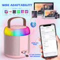 Mini Karaoke Machine with 2 Wireless Microphones, Portable Karaoke Singing System with LED Lights, Ideal Gifts for Home Party(Pink)