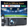 [Official-Licensed Apps]  Smart Projector with 4K Support, 2000 ANSI Smart Home Theater, Electric Focus & Auto Keystone, WiFi 6 Bluetooth Movie Projector for Soccer Game