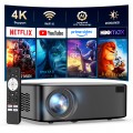 [Official-Licensed Apps]  Smart Projector with 4K Support, 2000 ANSI Smart Home Theater, Electric Focus & Auto Keystone, WiFi 6 Bluetooth Movie Projector for World Cup