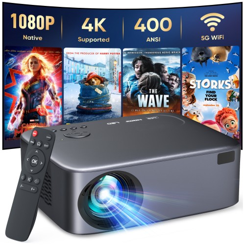 [Electric Focus] GCZ 5G WiFi Projector with Bluetooth, 400ANSI Supported 4K Full HD Projector, Up to 300" Screen Supported